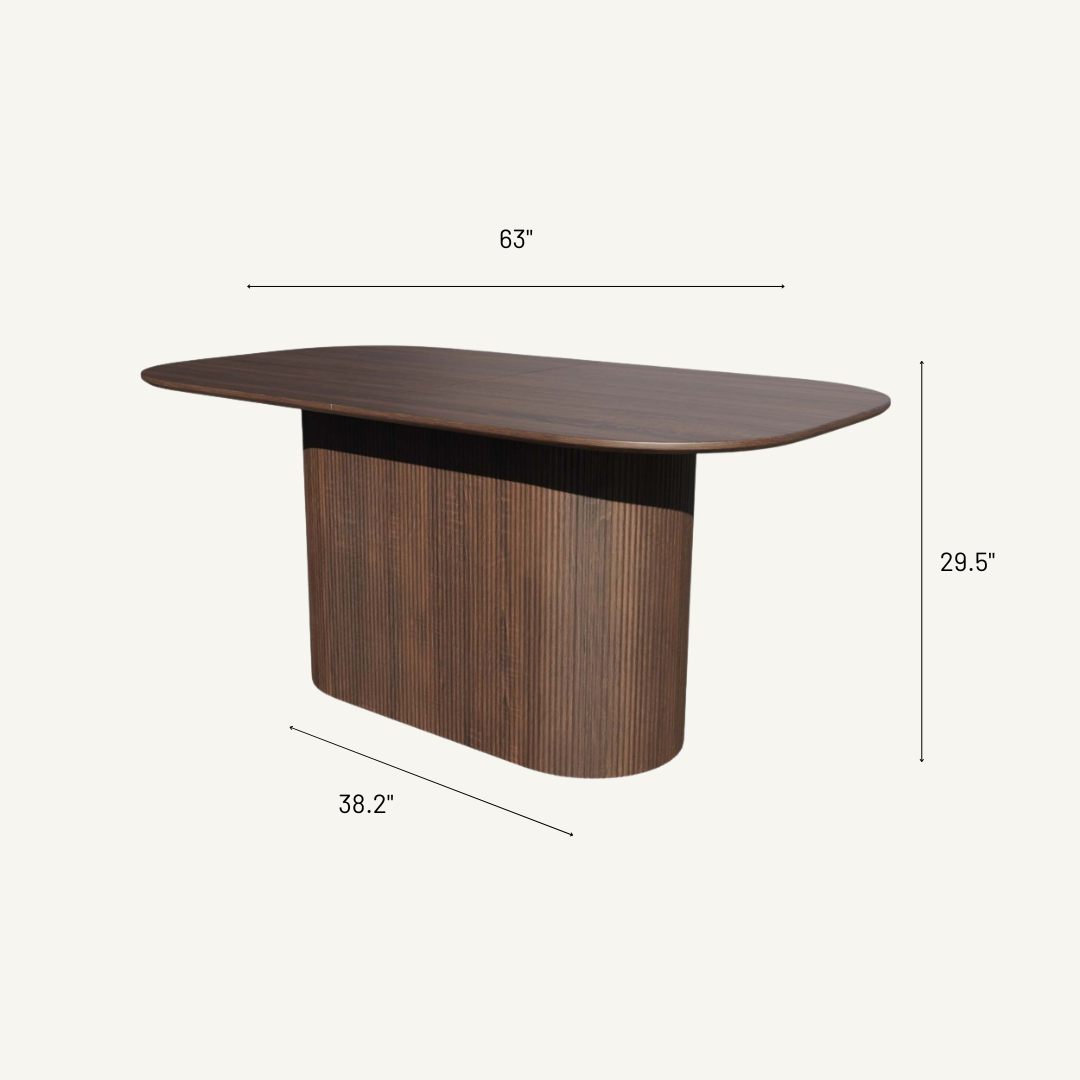 Riviera Fluted Wood Dining Table in Deep Walnut Color