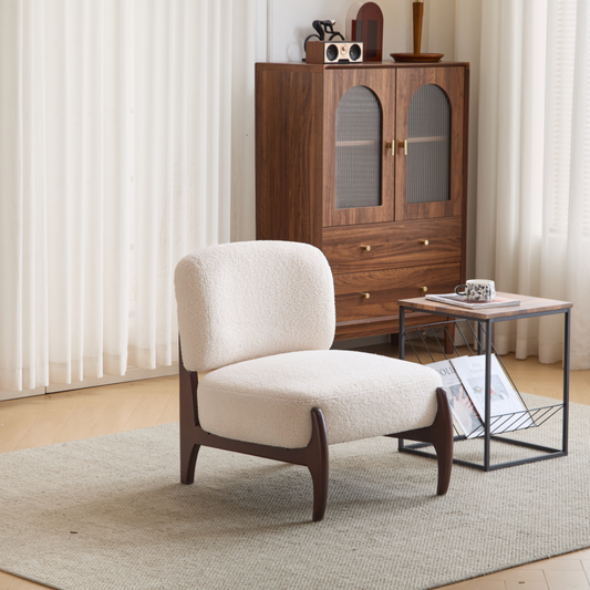 Bergen Modern Boucle Lounge Chair with Solid Wood Frame