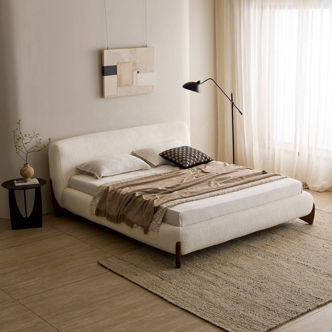 Siena Nordic Teddy Velvet Upholstered Bed with Wood Frame