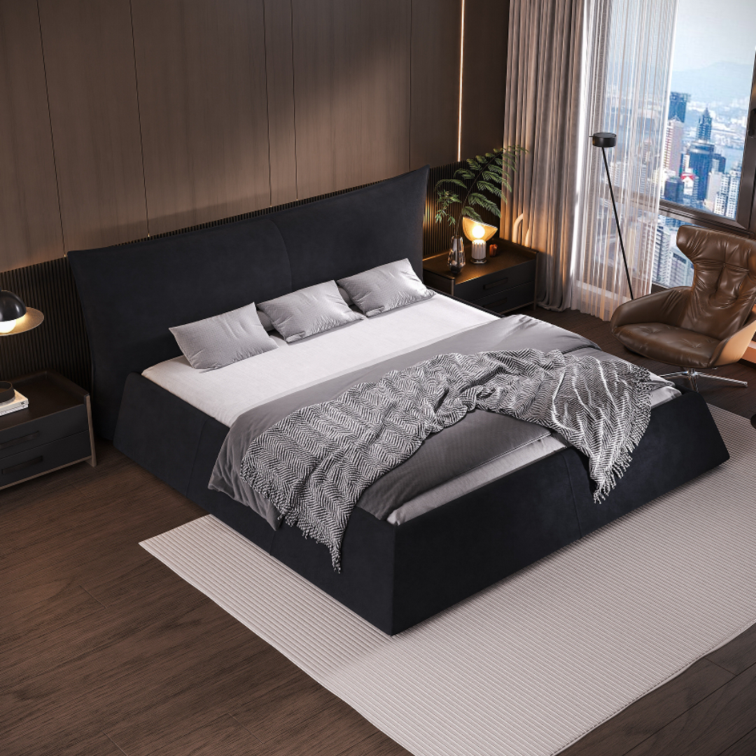 Stockholm Modern Convertible Queen Platform Bed with Velvet Headboard
