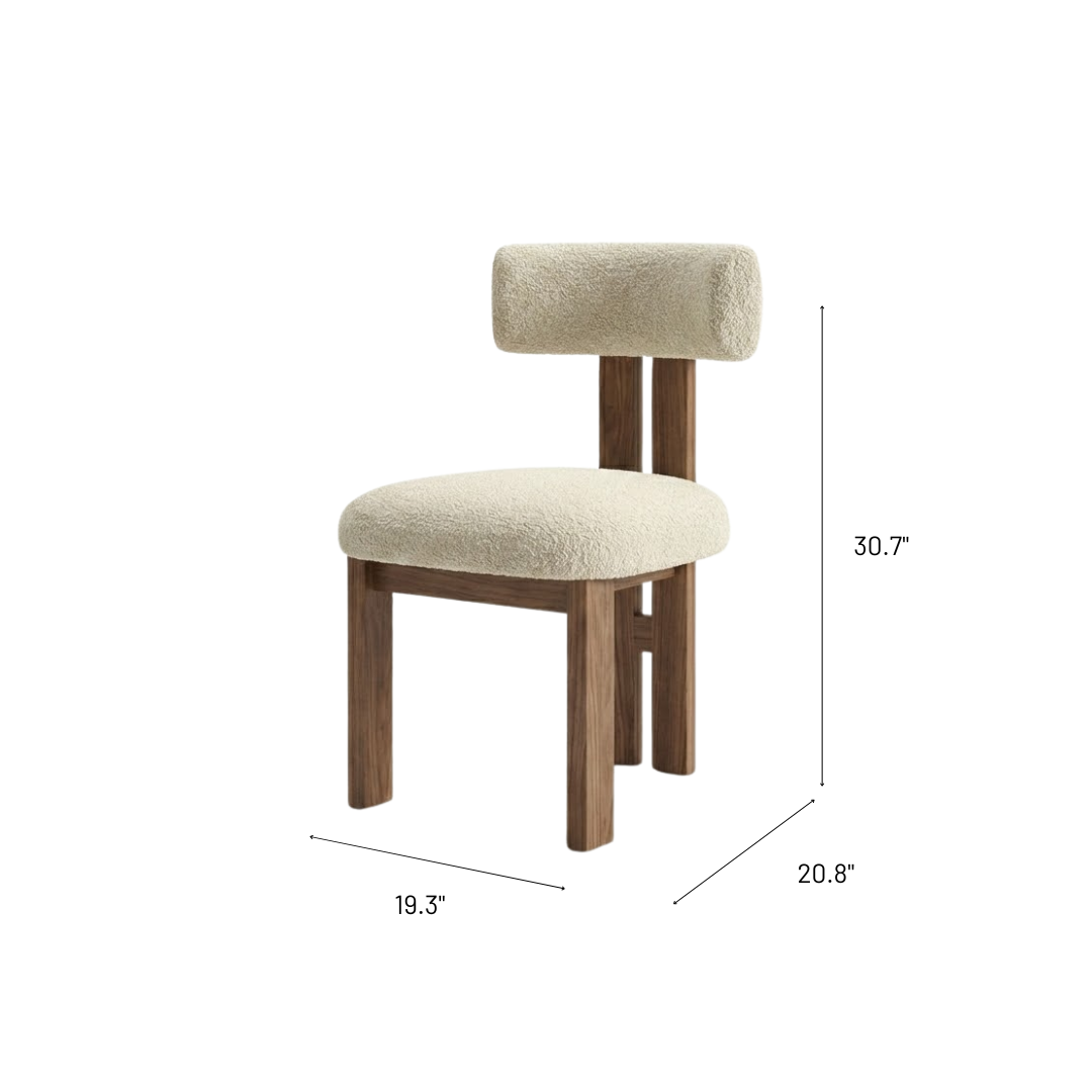 Nara Wabi-Sabi Walnut and Bouclé Dining Chair