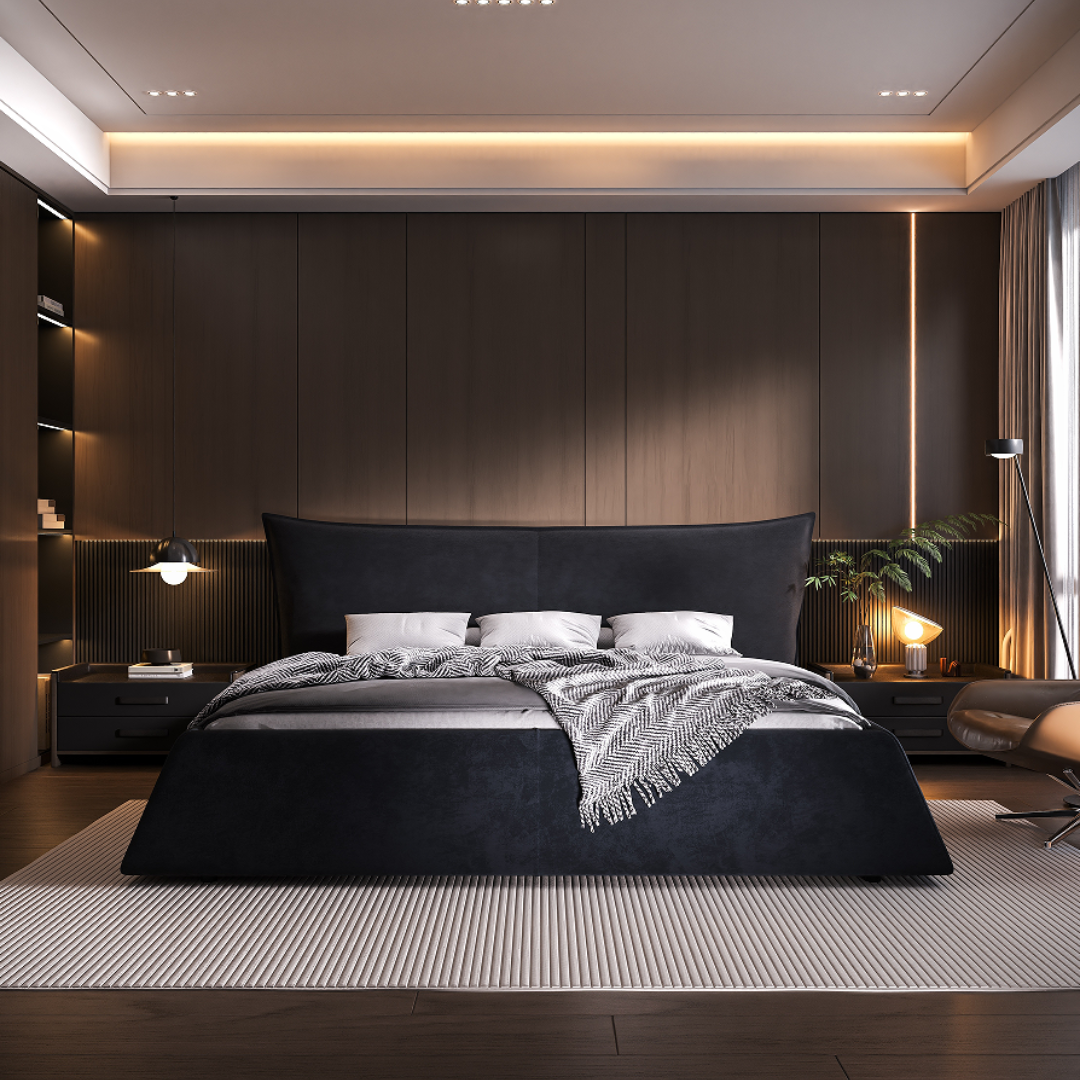 Stockholm Modern Convertible Queen Platform Bed with Velvet Headboard