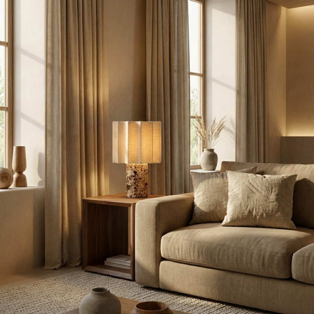 Capri Cordless Marble and Linen Table Lamp