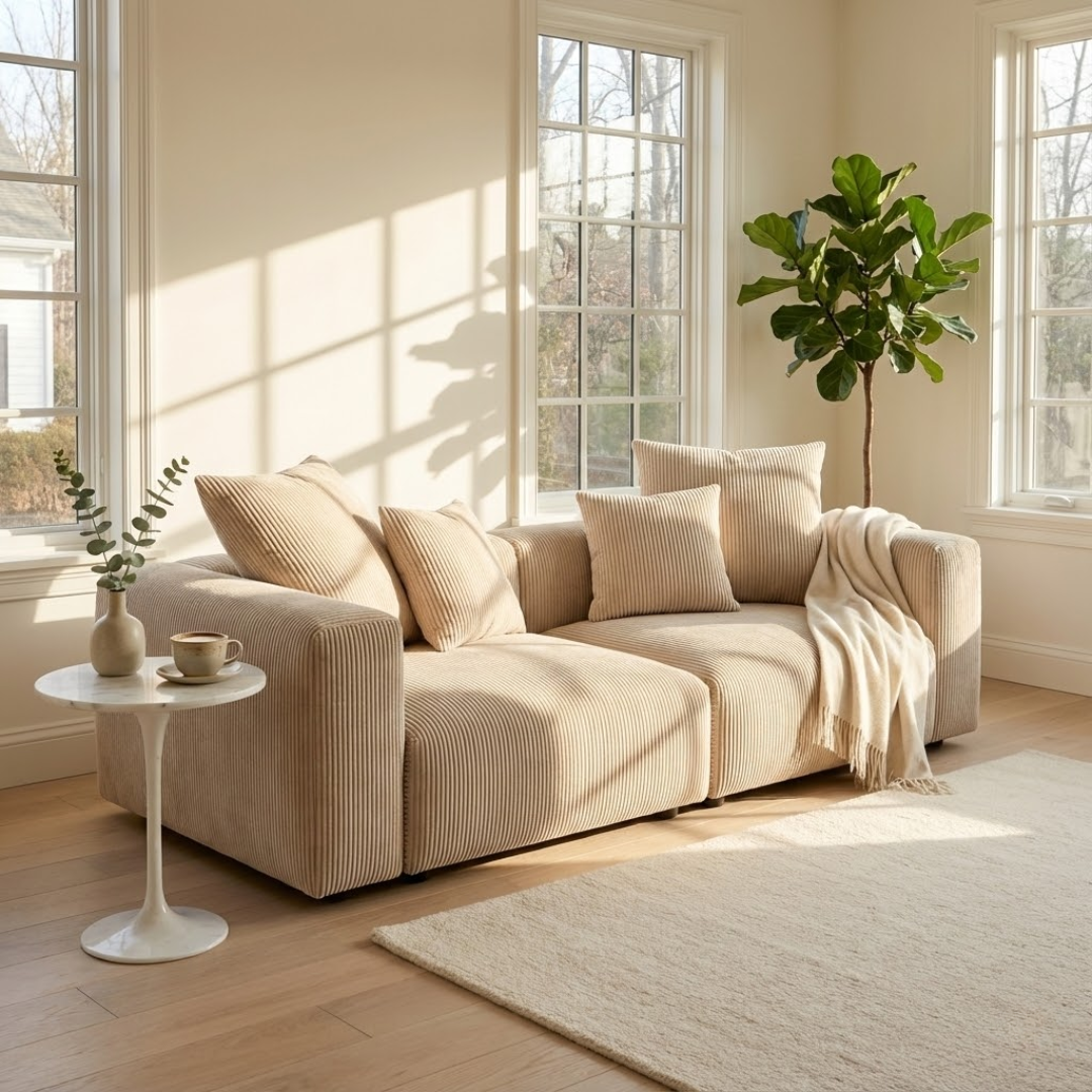 Lyon Corduroy Velvet Three-Seater Sofa