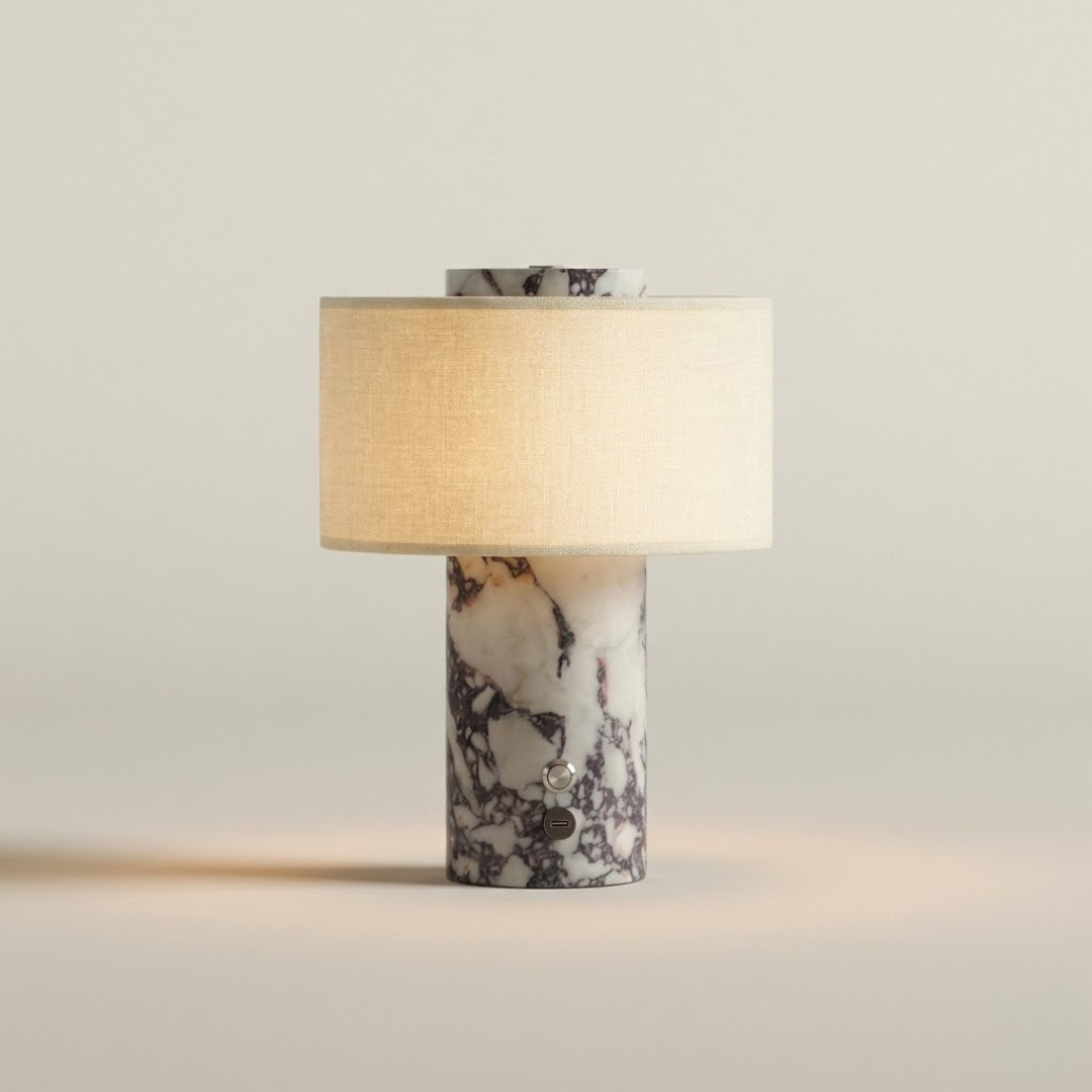 Amalfi Portable Table Lamp in Stone and Linen - Dark Marble