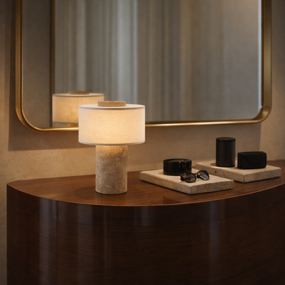 Amalfi Portable Table Lamp in Stone and Linen