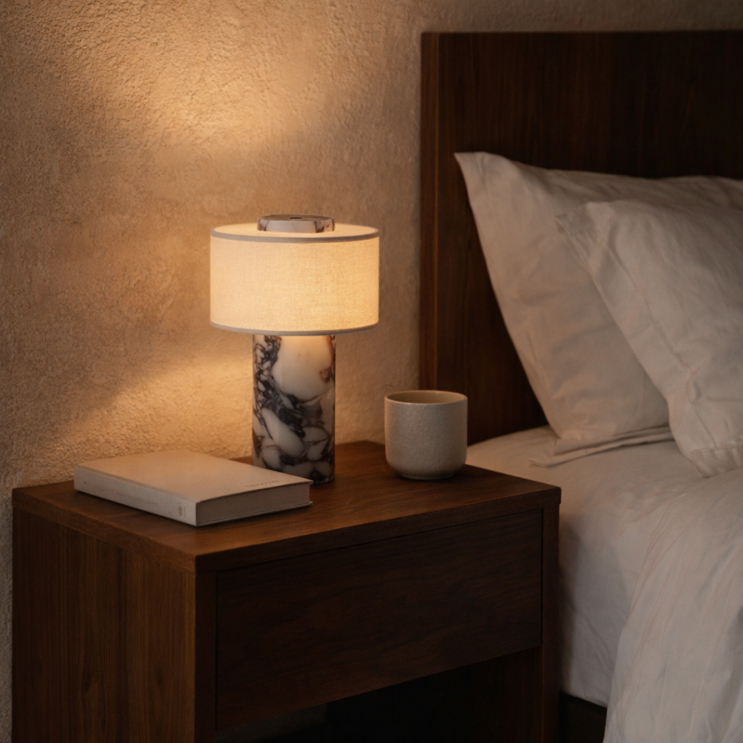 Amalfi Portable Table Lamp in Stone and Linen