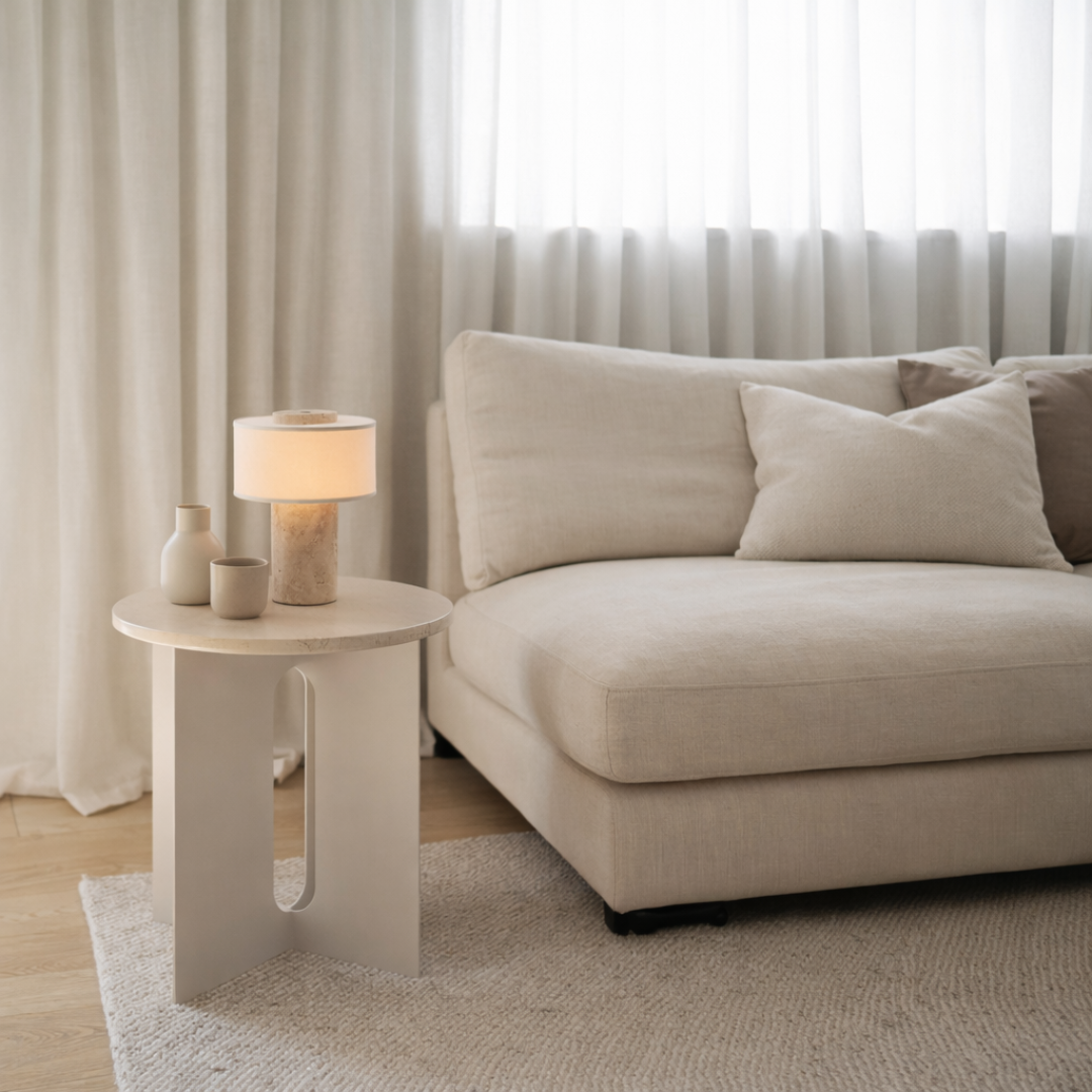 Amalfi Portable Table Lamp in Stone and Linen