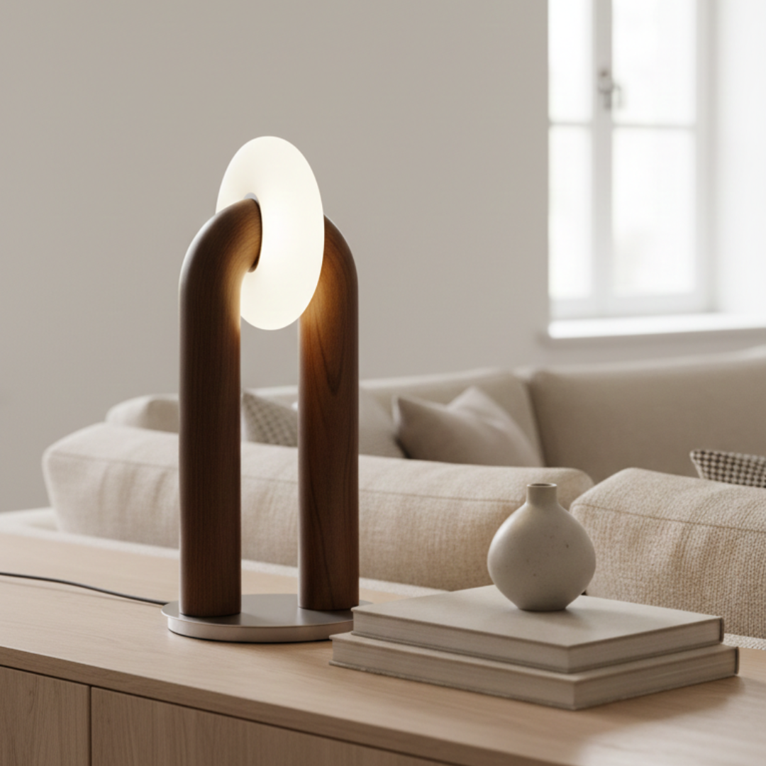Ash Wood Touch Control Table Lamp