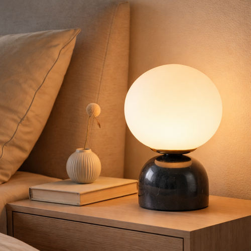 Athens Marble & Ceramic Mini Globe Lamp with Glass Sphere