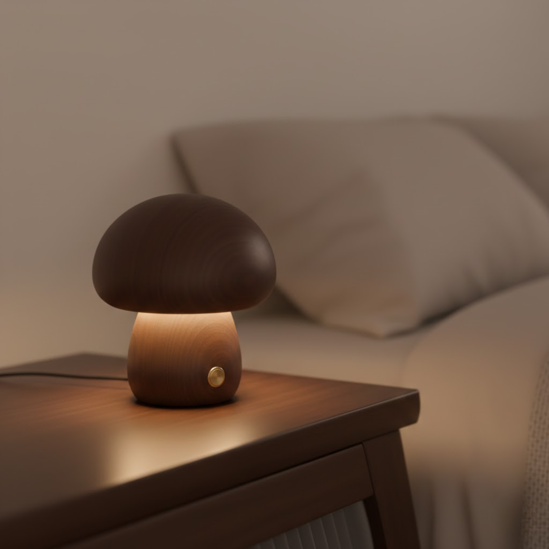 Aurora Wooden Mushroom LED Table Lamp