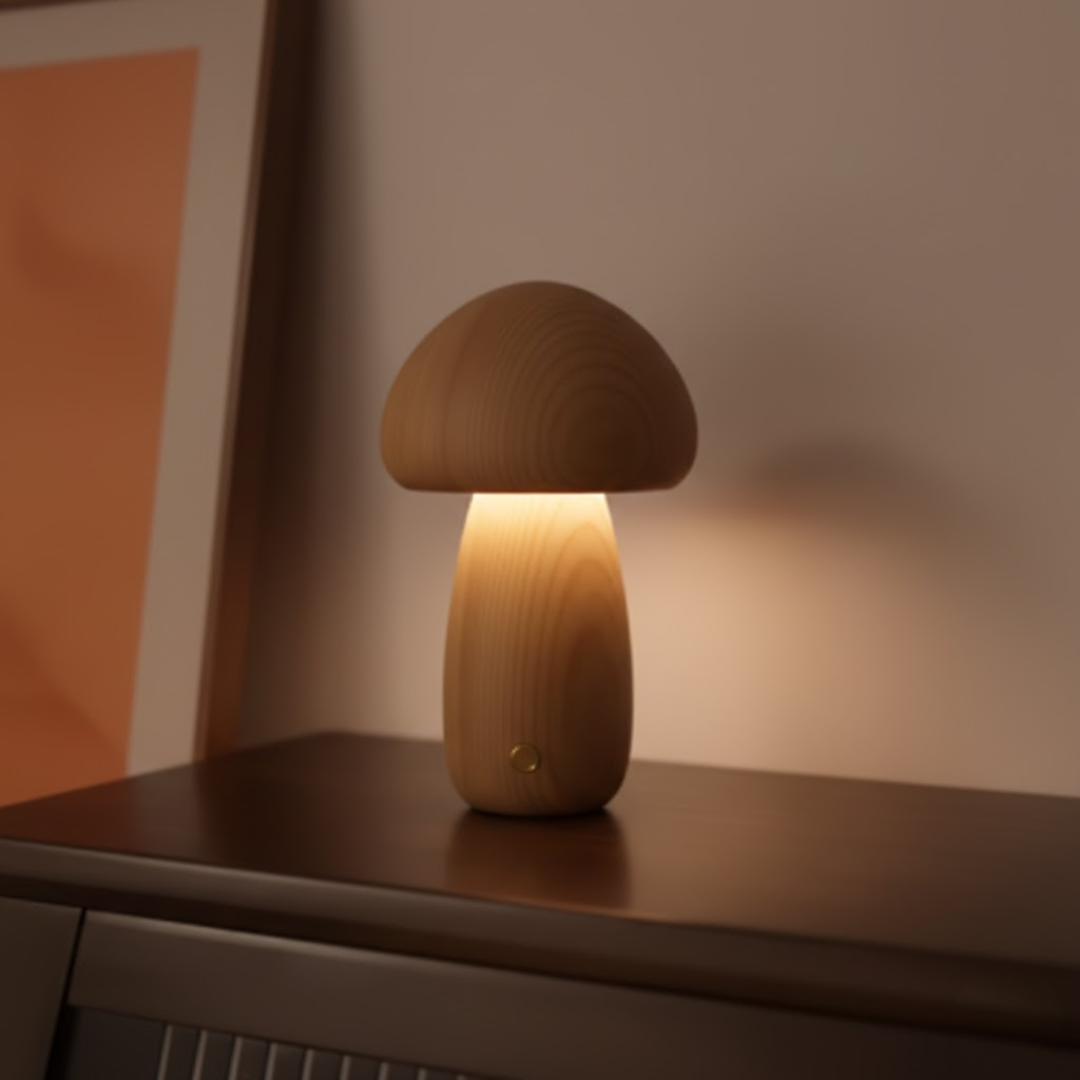 Aurora Wooden Mushroom LED Table Lamp