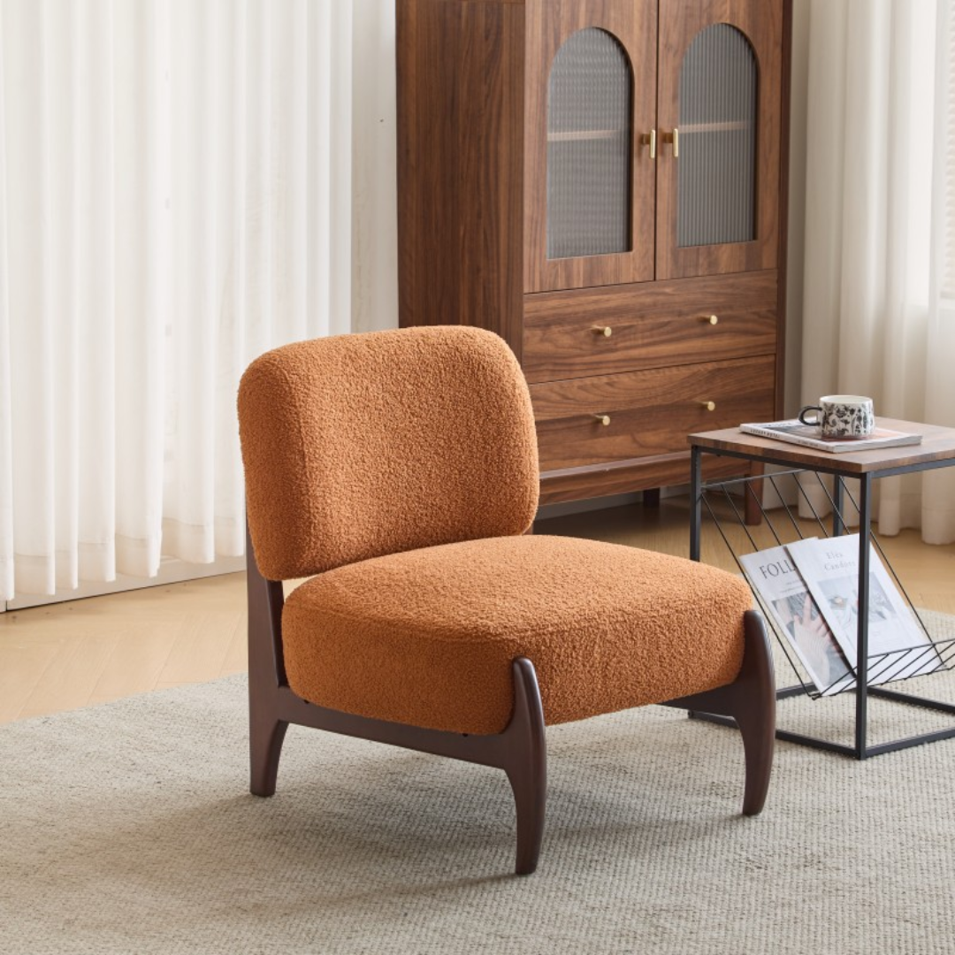 Bergen Modern Boucle Lounge Chair with Solid Wood Frame