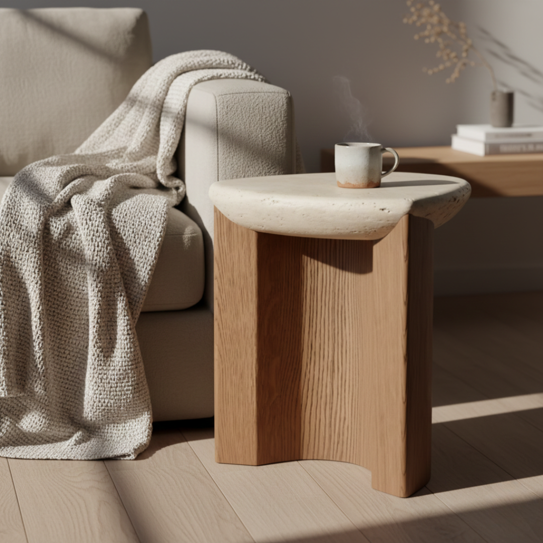 Capri Nordic-Italian Travertine Sculptural Coffee Table