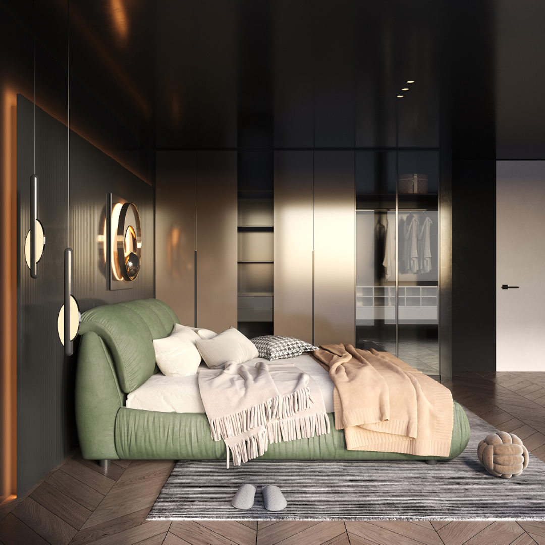 Copenhagen Modern Queen Platform Bed with Oversized Tufted Headboard