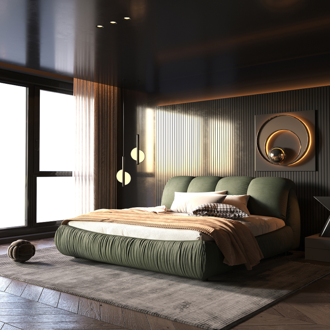 Copenhagen Modern Queen Platform Bed with Oversized Tufted Headboard
