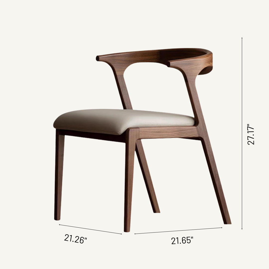 Nordic Walnut Solid Wood Dining Chair with Leather Cushion