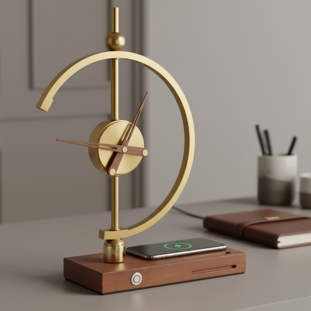 Edison Retro Clock Table Lamp with Wireless Charging