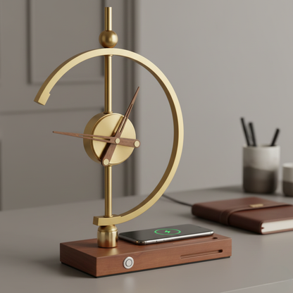 Edison Retro Clock Table Lamp with Wireless Charging