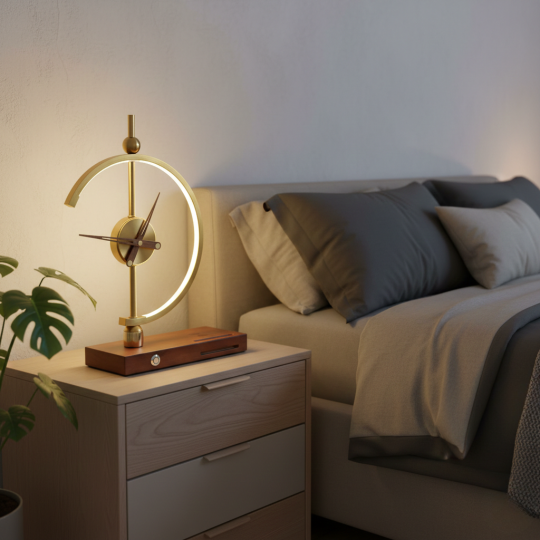 Edison Retro Clock Table Lamp with Wireless Charging