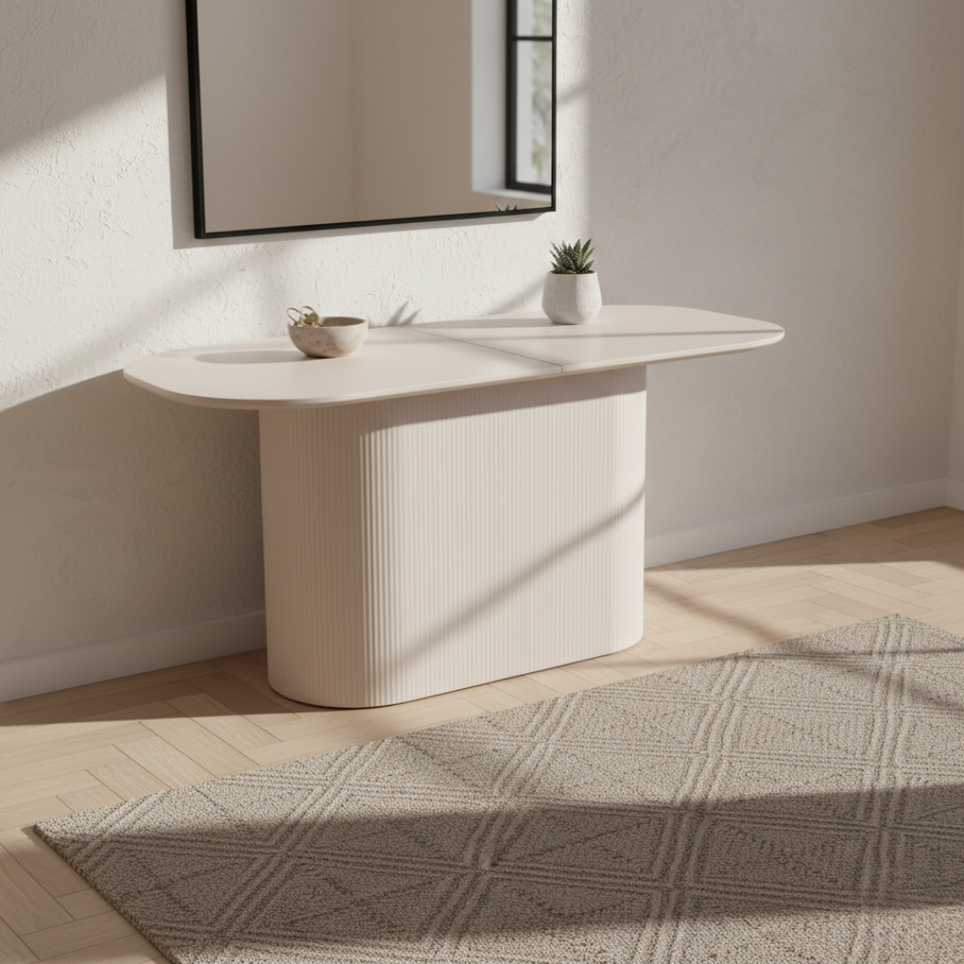 Riviera Fluted Wood Dining Table in White