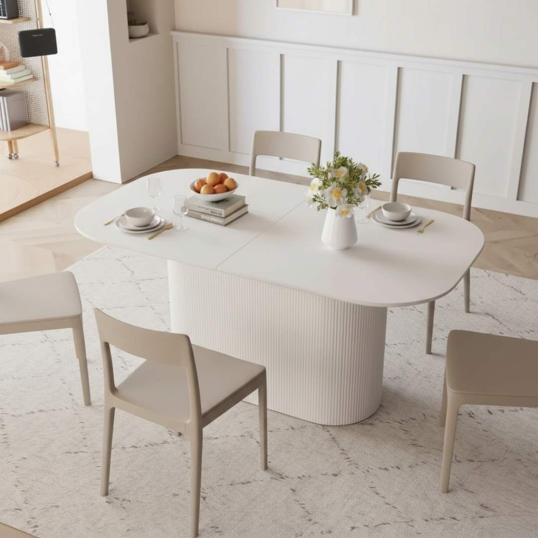 Riviera Fluted Wood Dining Table in White