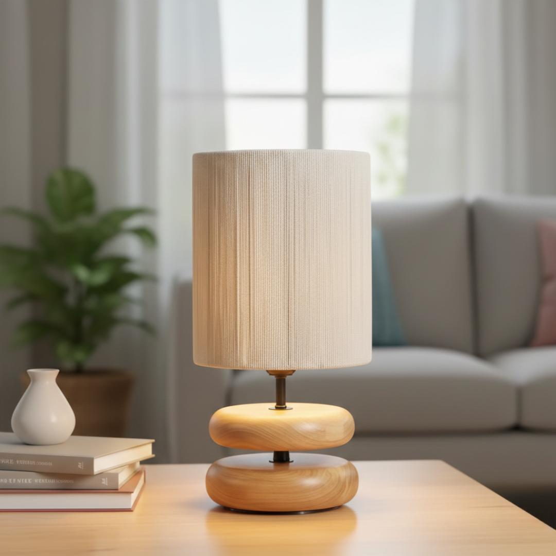 Handmade Rope Shade Wooden Table Lamp