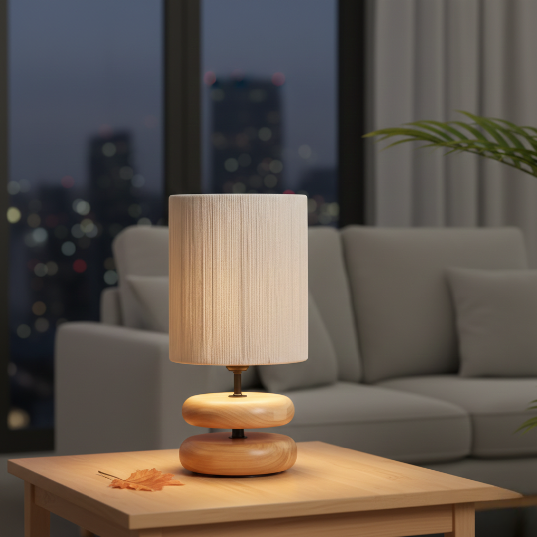 Handmade Rope Shade Wooden Table Lamp