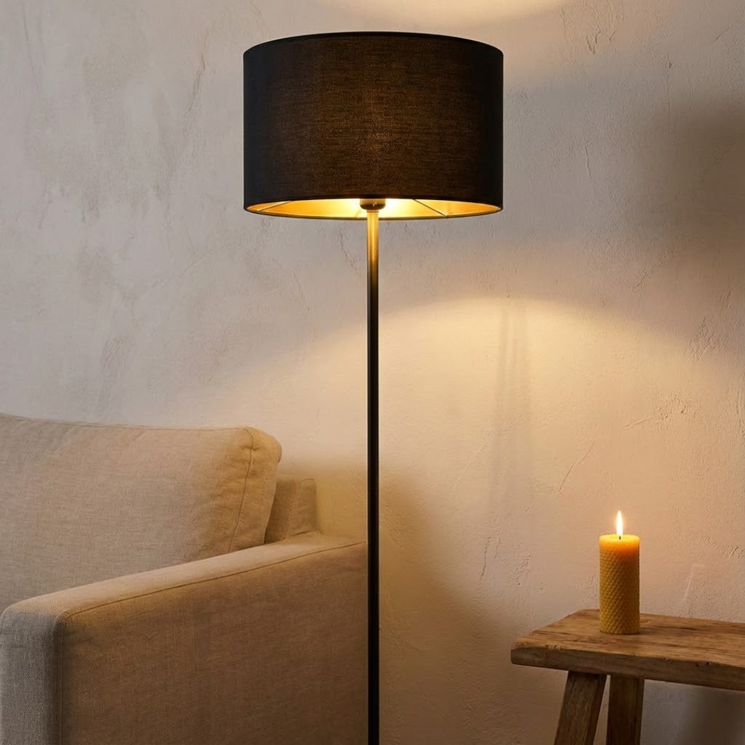 Harlem Black and Gold Drum Floor Lamp