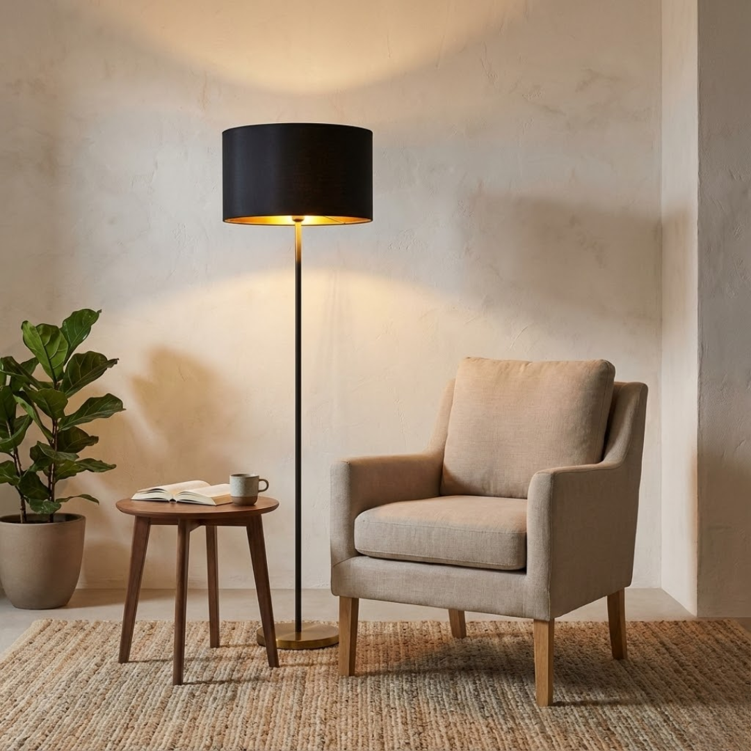 Harlem Black and Gold Drum Floor Lamp