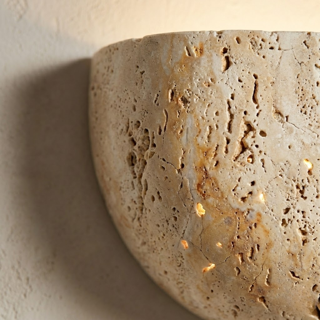Luna Travertine Half-Moon Wall Sconce