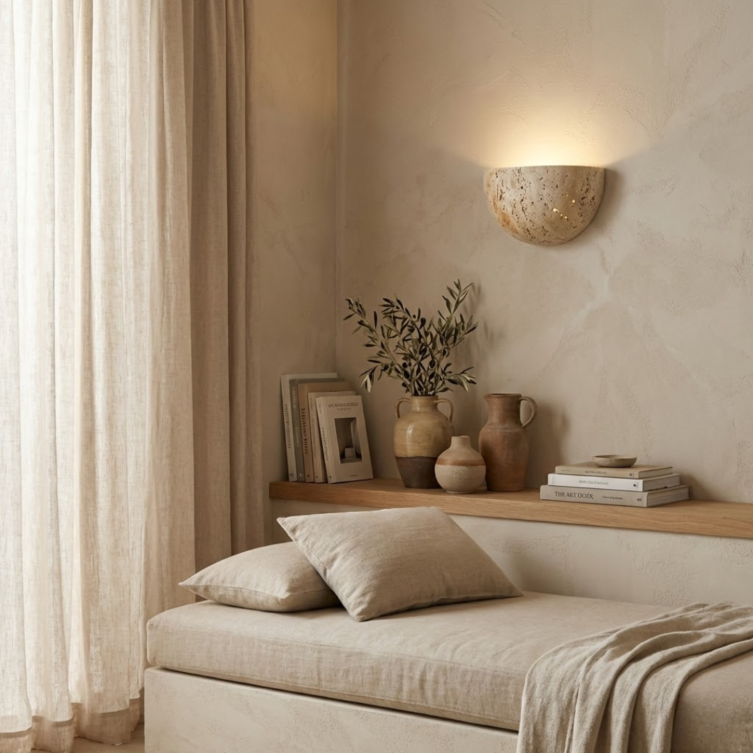 Luna Travertine Half-Moon Wall Sconce