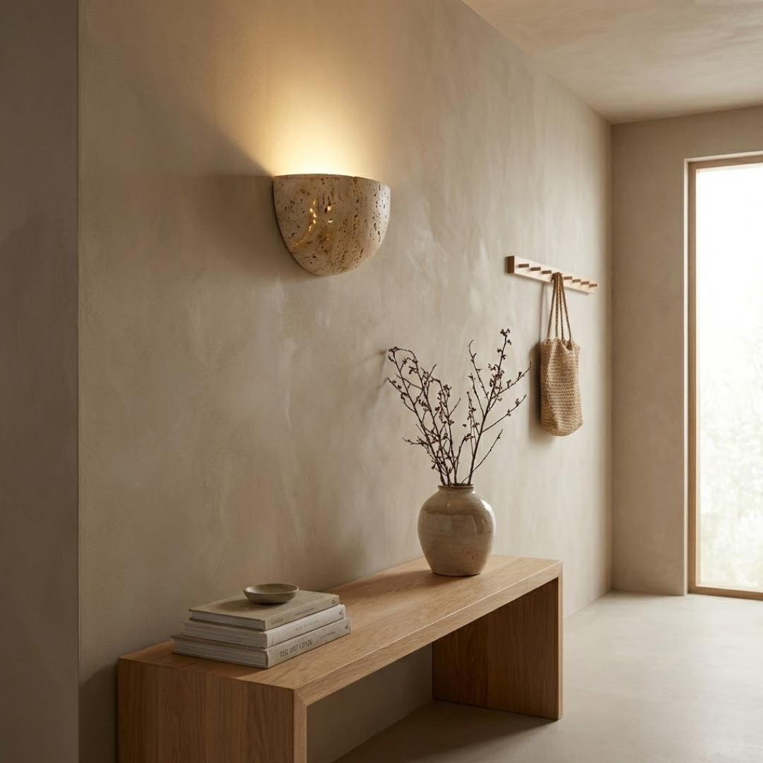 Luna Travertine Half-Moon Wall Sconce