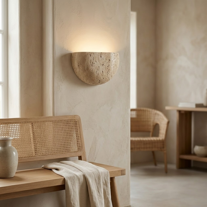 Luna Travertine Half-Moon Wall Sconce