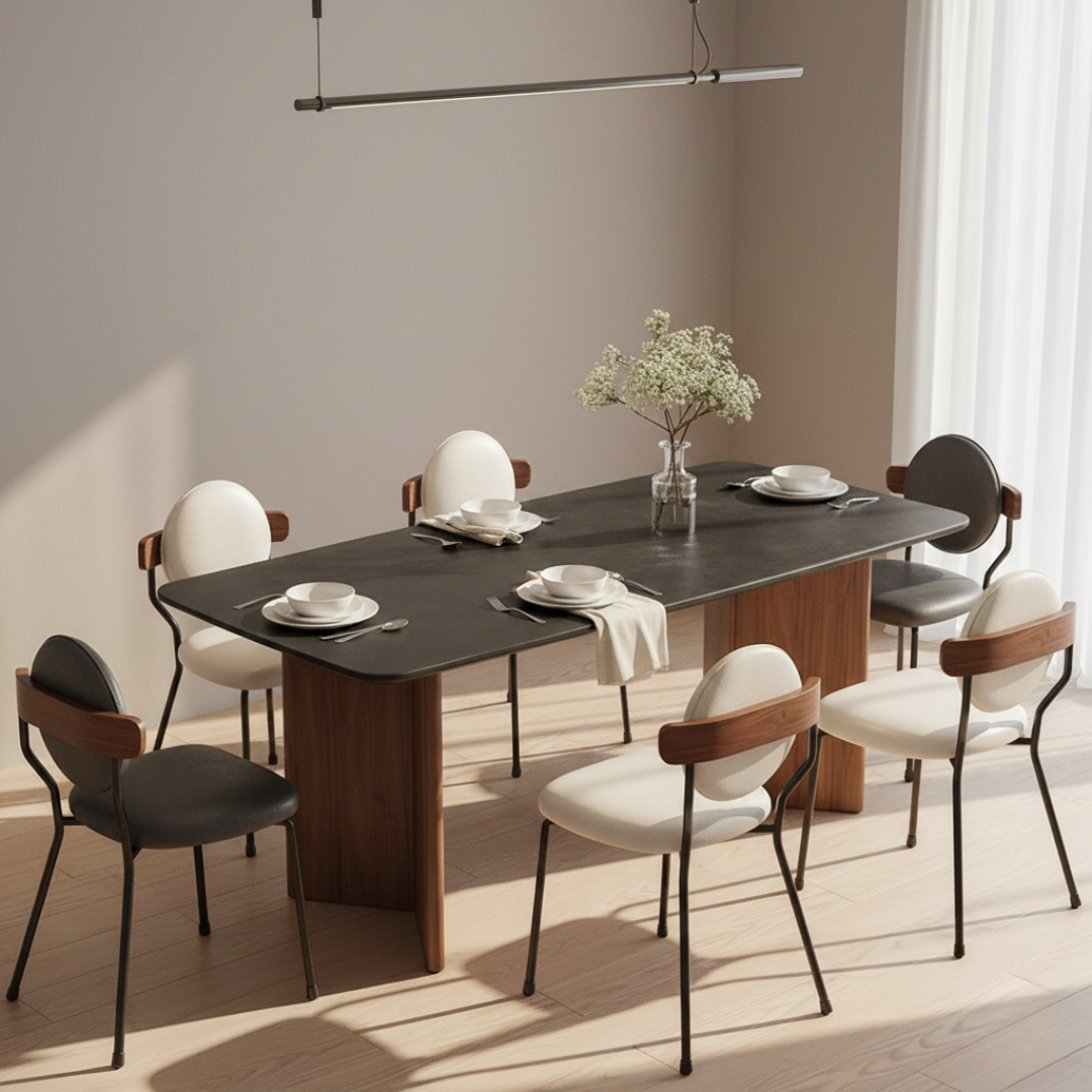 Lyon Light Luxury Solid Wood Rock Board Dining Table