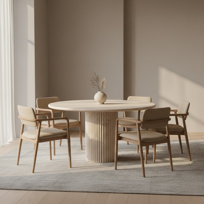 Stockholm Minimalist Travertine Round Dining Table 39.37"