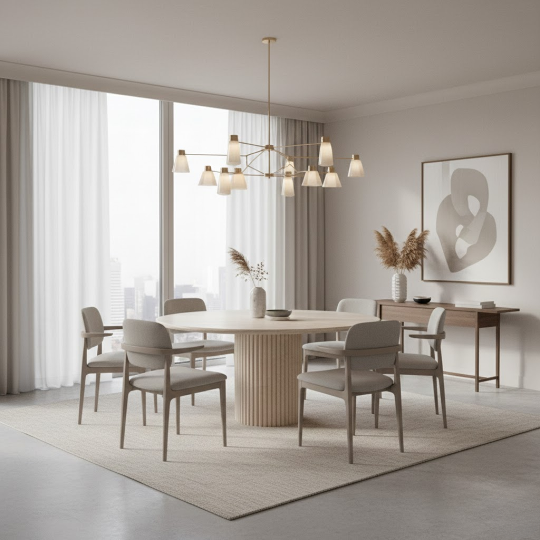 Stockholm Minimalist Travertine Round Dining Table 39.37"