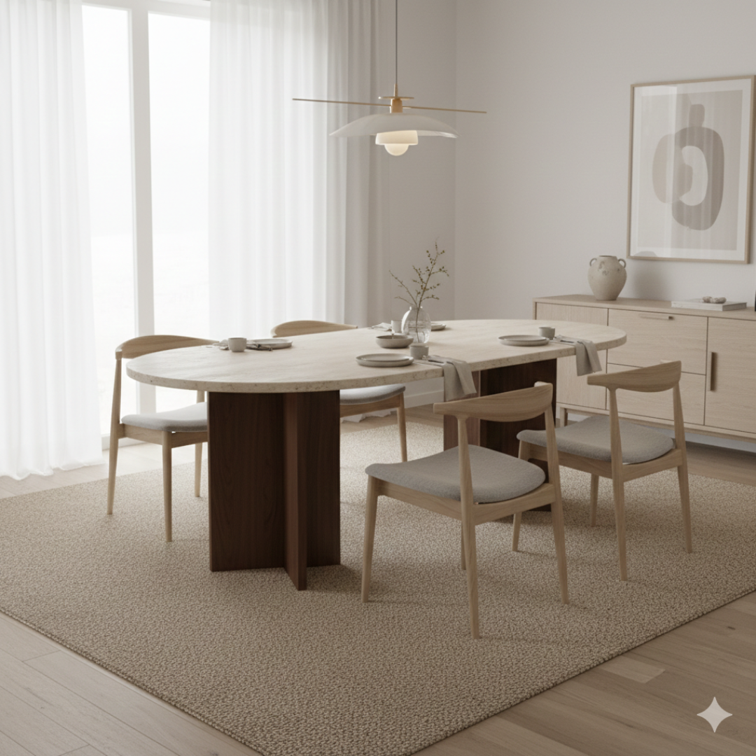 Nordic Modern Travertine Dining Table 78.74"