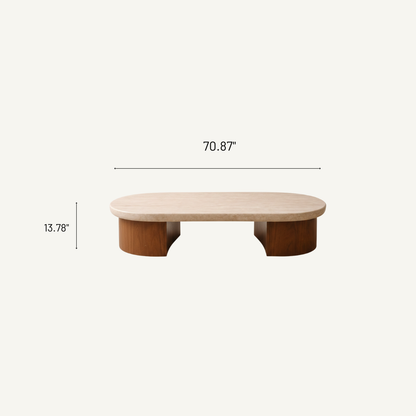 Italian Irregular Coffee Table with Solid Wood Legs & Travertine Top