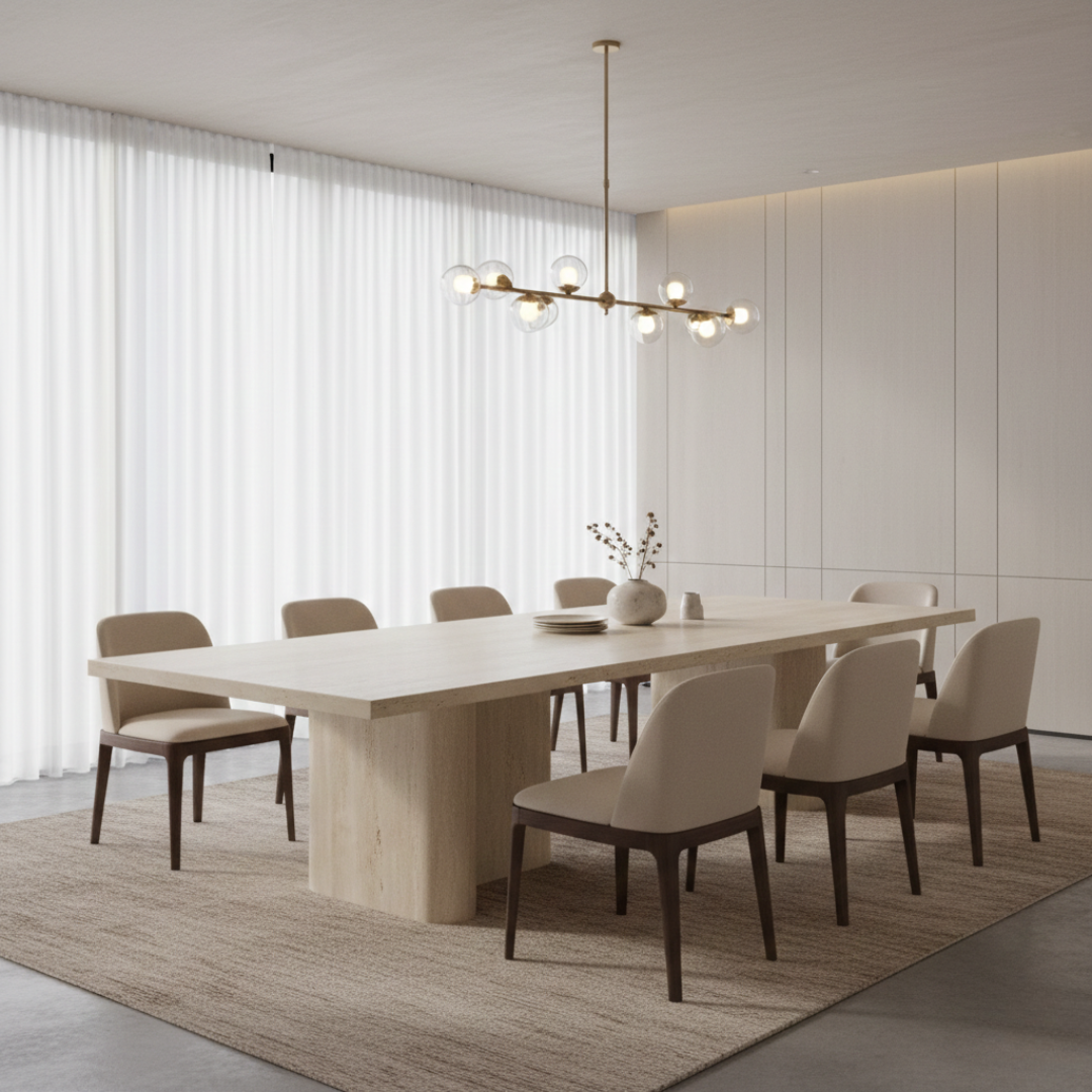 Portofino Modern Luxury Travertine Dining Table 72"