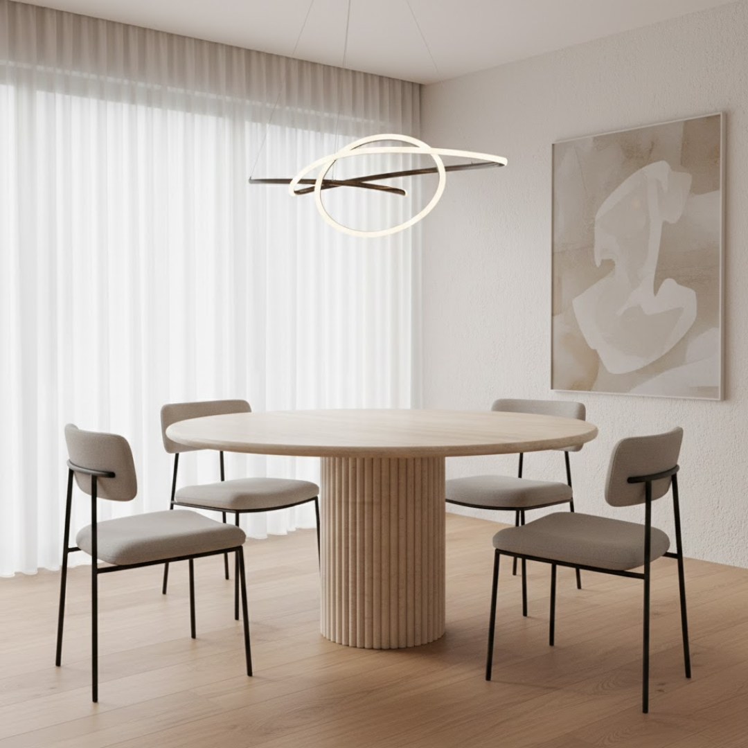 Stockholm Minimalist Travertine Round Dining Table 39.37"