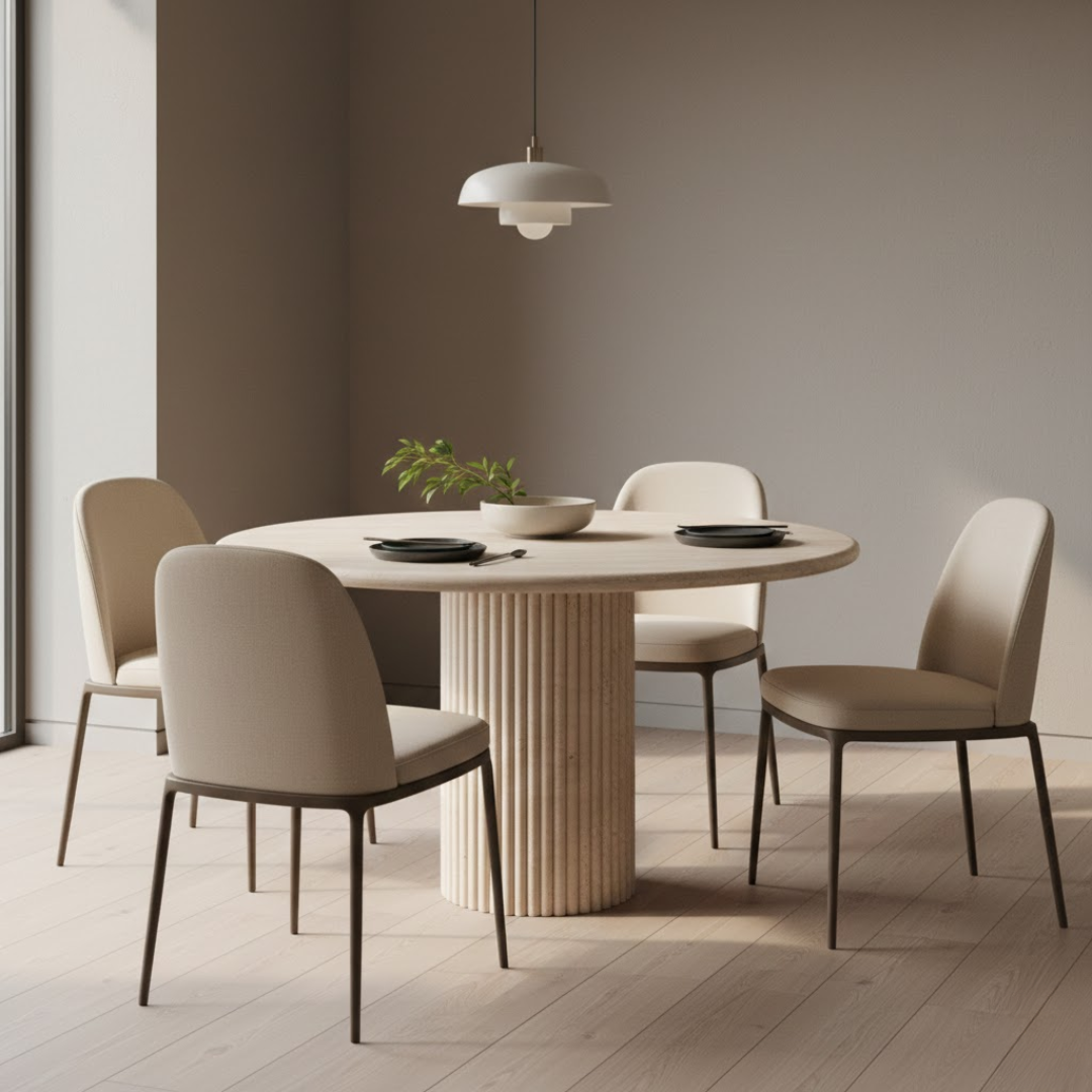 Stockholm Minimalist Travertine Round Dining Table 39.37"