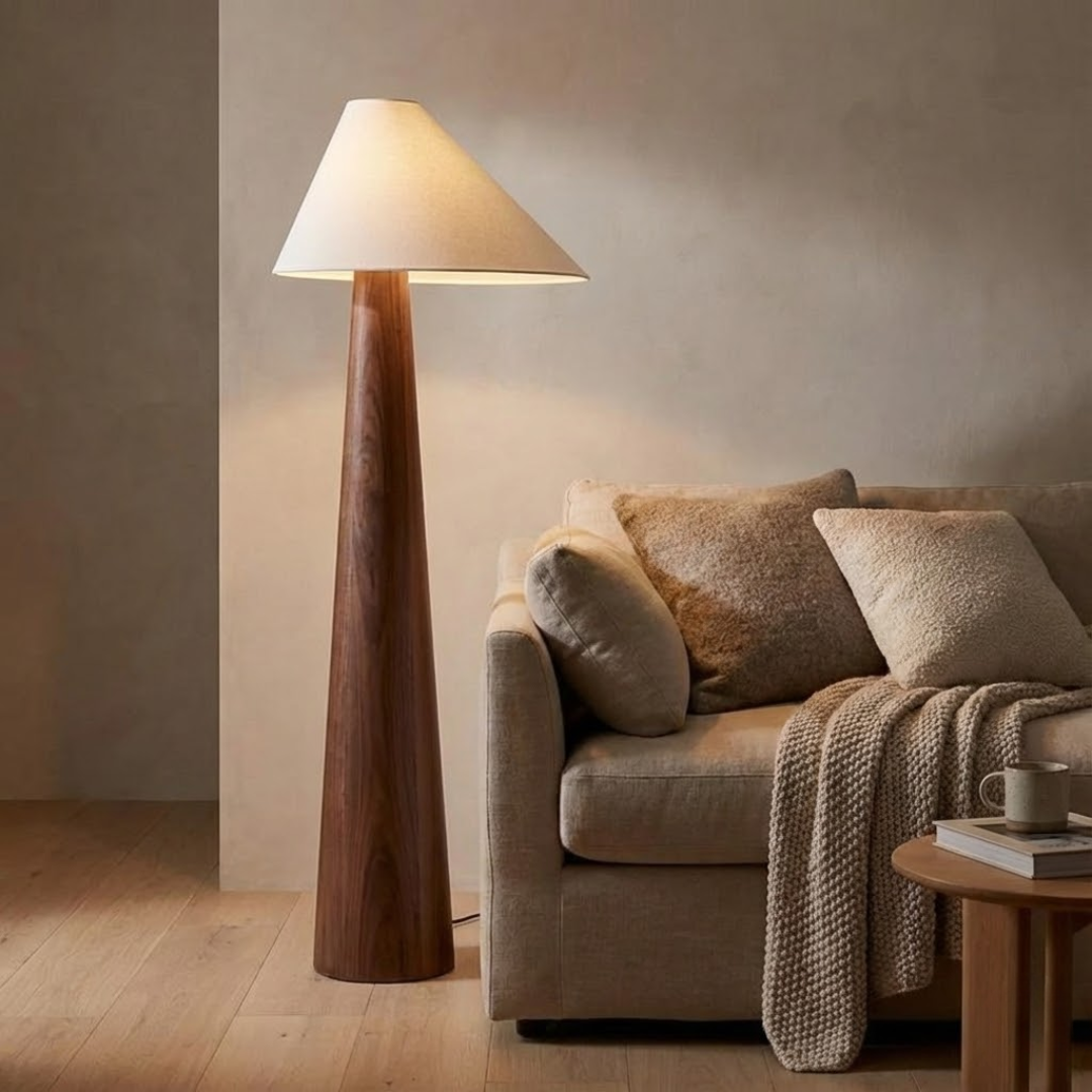 Nara Wabi-Sabi Wood and Linen Floor Lamp