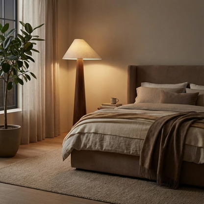 Nara Wabi-Sabi Wood and Linen Floor Lamp