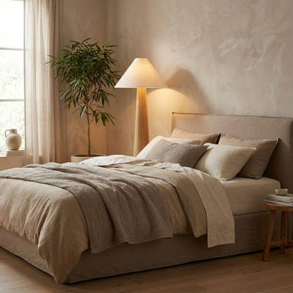 Nara Wabi-Sabi Wood and Linen Floor Lamp