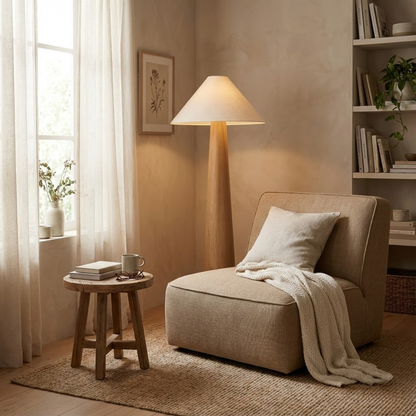 Nara Wabi-Sabi Wood and Linen Floor Lamp