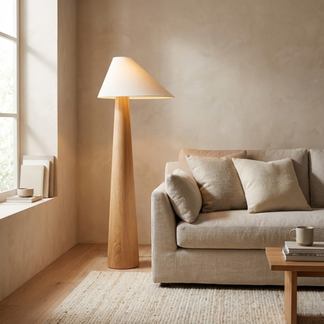 Nara Wabi-Sabi Wood and Linen Floor Lamp