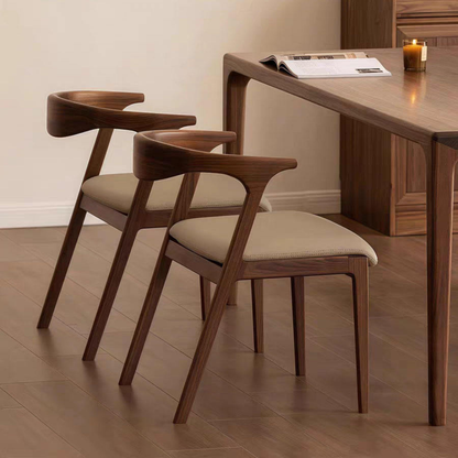 Nordic Walnut Solid Wood Dining Chair with Leather Cushion