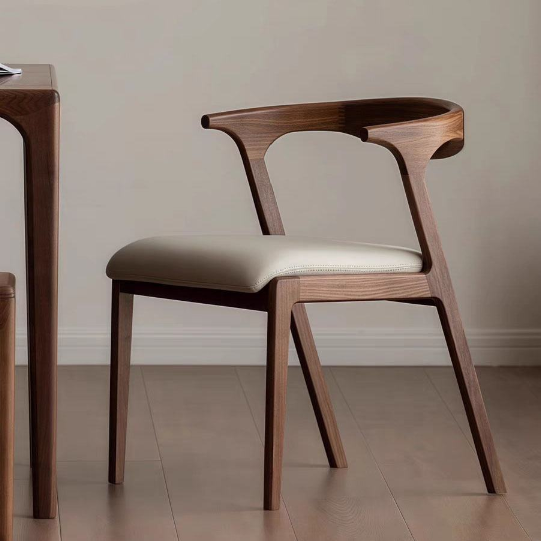 Nordic Walnut Solid Wood Dining Chair with Leather Cushion