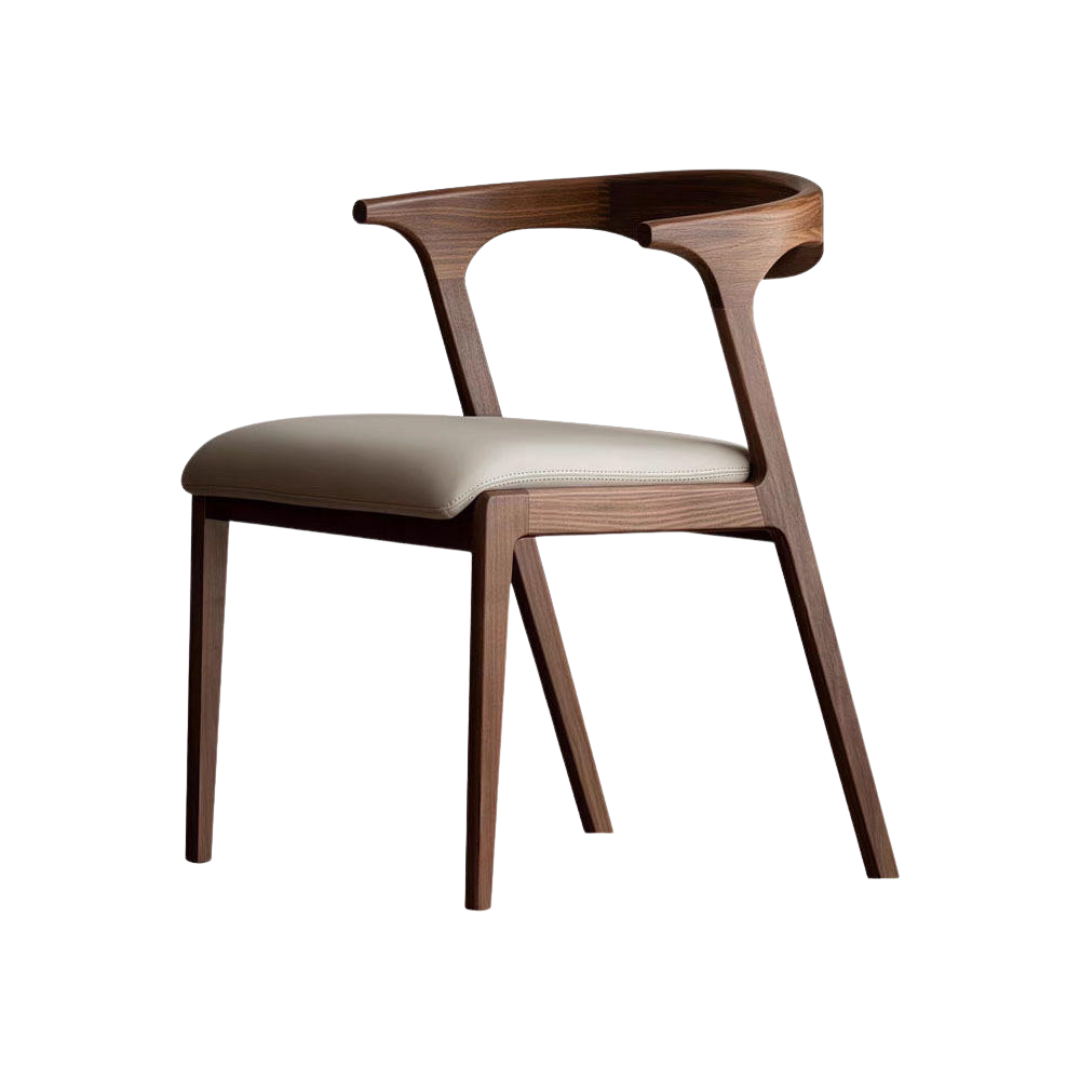 Nordic Walnut Solid Wood Dining Chair with Leather Cushion